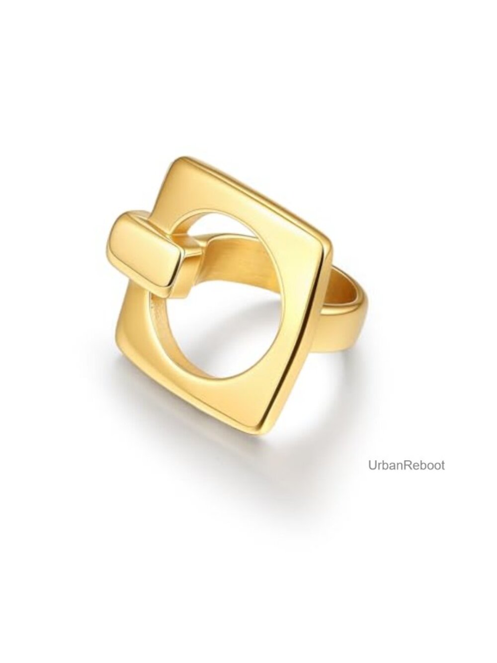 18K Gold Plated Hollow Square Statement Ring Women Stainless Steel Fashion